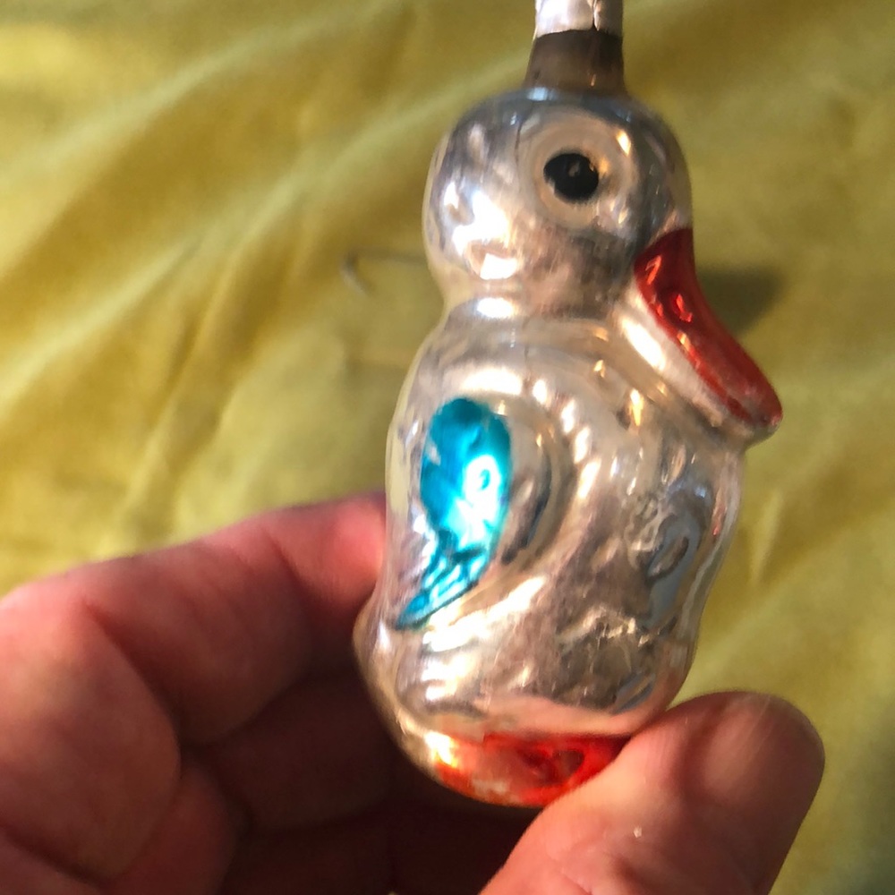 Vtg.German? Hand Blown Glass duck/orange bill,blue wings,red feet, black eyes